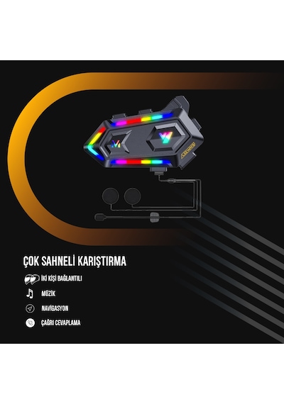 2 Adet V20 Max Telsiz Özellikli Bt 5.3 Motosiklet Kurye Kask Kulaklık Intercom Rgb