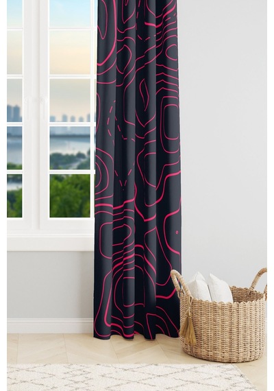 Wave Fuchsia Desenli Süet Oturma Odası Salon Fon Perde Ekstrafor Büzgü Tek Kanat Prd-1097 Çok Renkli