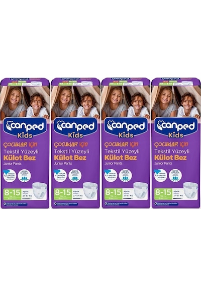 Canped Kids Çoçuklar Için Külot Bez Tekstil Yüzeyli Yaş:8 15 27 57kg 32 Adet 4pk 8