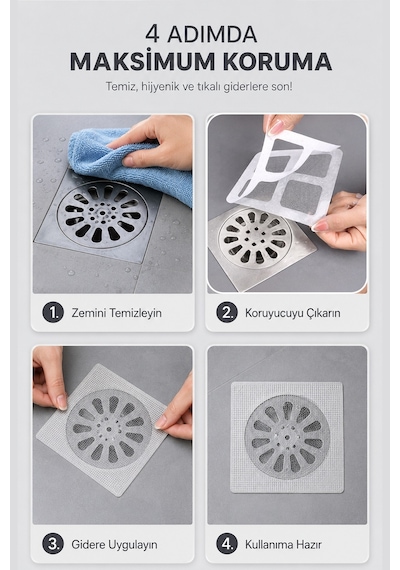 10'lu Süzgeç ve Gider Koku Önleyici Set Silikon Mat Banyo Mutfak Lavabo Koruyucu -