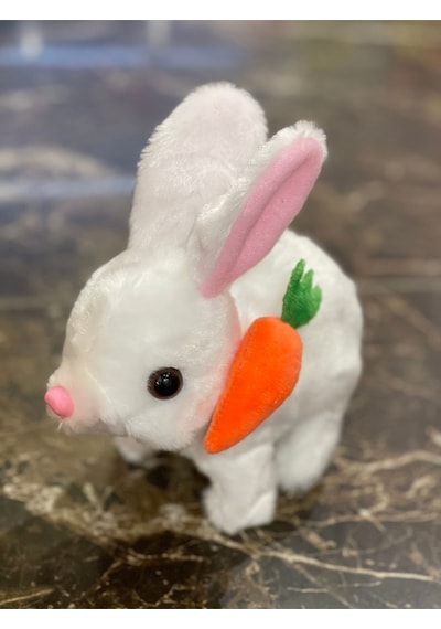 Era Sesli Zıplayan Hareketli Havuçlu Peluş Tavşan 18x17 Cm Beyaz