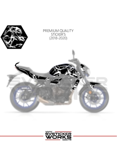 Mt-07 2018-2020 Kaplama Sticker Şimşek Yıldırım Motor Kaplama Modeli Hazır Kit 2018-2020 Uyumlu Beyaz