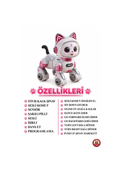 Oyuncak Uzaktan Kumandalı Sensörlü Akıllı Robot Kedi İngilizce Sesli Komutlu Şarjlı Işıklı Sesli Dans Eden Programlanabilir Full Fonksiyon Rc Kedi Pembe