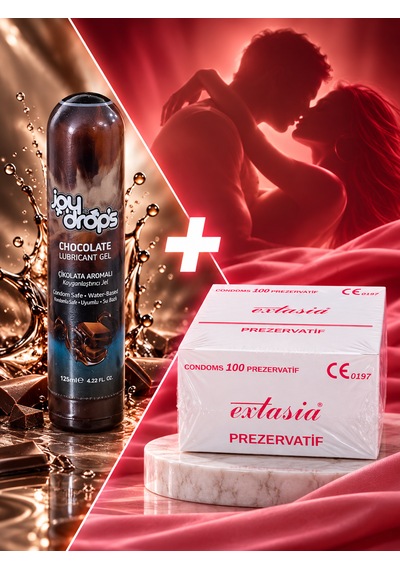 Extasia 100'lü Prezervatif + Joy Drops Çikolata Aromalı Kayganlaştırıcı Jel 125 Ml