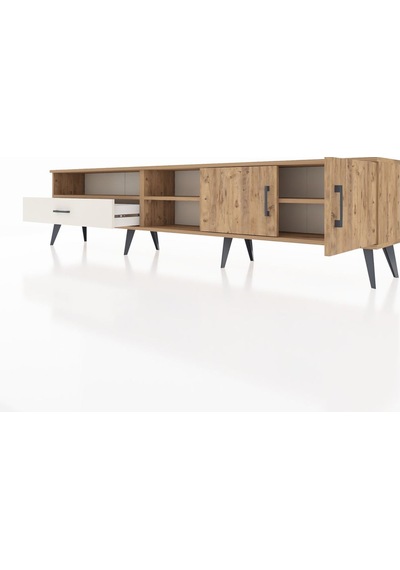 Arges Tv Ünitesi 3 Raflı Tek Çekmeceli 2 Kapaklı 220x30x51 Çam-çam/aytaşı Atlas Çam/aytası - Atlas Çam