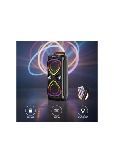 D78 Bluetooh Speaker Şarjlı Kablosuz Taşınabilir Hoparlör Mikrofonlu Led Işıklı Parti Speaker Sd Kart Usb Fm Radyo Uzaktan Kumandalı D78