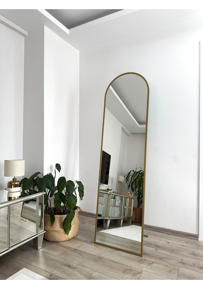 Effe Gold Metal Çerçeveli 180x50 Cm Oval Ayaklı Boy Aynası