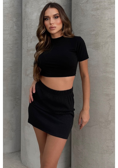 Lesa Wear Yüksel Bel Simli Mini Kalem Etek Siyah