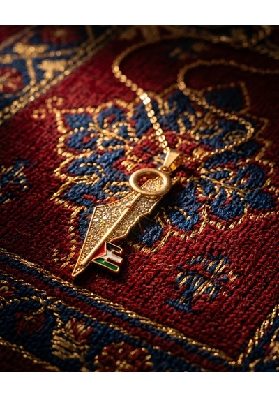 Filistin Haritası Geri Dönüş Anahtar İle Paslanmaz Gold Kaplamalı Zinciri Unisex Kolye J300034