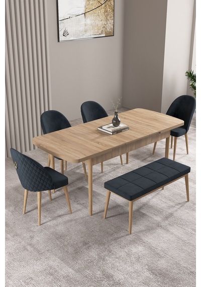 Milas Meşe Desen 80x132 Mdf Açılabilir Mutfak Masası Takımı 4 Sandalye, 1 Bench Antrasit Milas Meşe Desen 80x132 Mdf Açılabilir Mutfak Masası Takımı 4 Sandalye, 1 Bench Antrasit