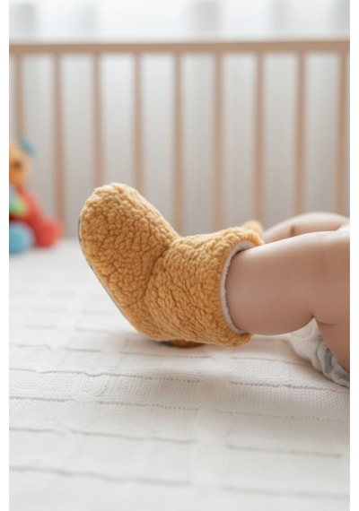Pufien Çocuk Panduf, Bebek Ev Botu, Yumuşak Kuzu Kumaşı Bebek Panduf Wellsoft Botkuzu, - Bej