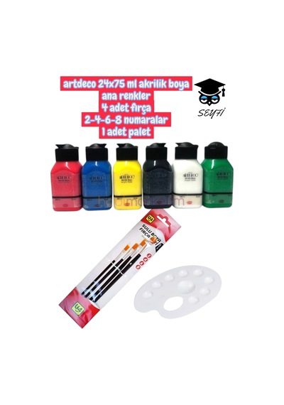 Artdeco 6x75 Ml Akrilik Boya Ana Renkler 4 Adet Fırça 2-4-6-8 Numaralar 1 Adet Palet 0000 Naturel