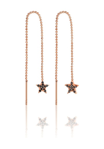 Azuris Silver Azuris 925k Gümüş Sıralı Top Zincir Siyah Yıldız Taşlı Küpe Rose Gold