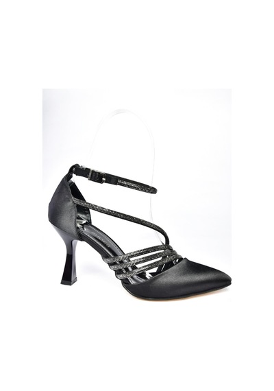 Fox Shoes P246065804 Siyah Saten Kumaş İnce Topuklu Kadın Ayakkabı Siyah