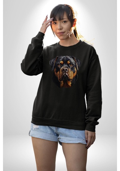 Rottweiler Kafası Unisex Siyah Baskılı Sweatshirt Siyah