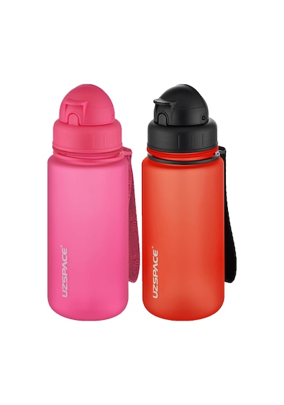 Uzspace 2'li Pipetli Tritan Matara Seti 400 Ml Fiftyfifty -3024seta Pembe - Kırmızı