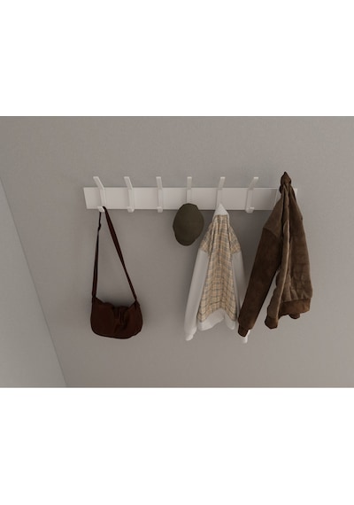 Hepsi3boyutlu Modern Duvar & Kapı Kanca Askılık - 7 Adet Beyaz Kanca Askılık - Model No : 1 Beyaz