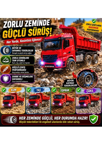 Şarjlı Uzaktan Kumandalı Rc Damperli Kamyon Büyük Boy Işıklı İnşaat Oyuncağı