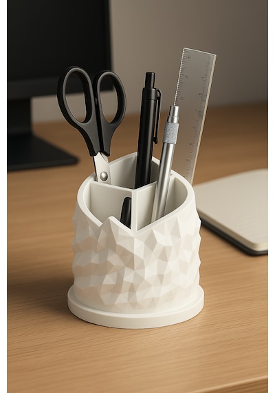 Spiral Dağ Temalı 3 Bölmeli Kalemlik Kalem Kutusu 3d Baskı Tasarım Dayanıklı Pla Hammadde Çap: 11 Cm Yükseklik: 13 Cm Beyaz