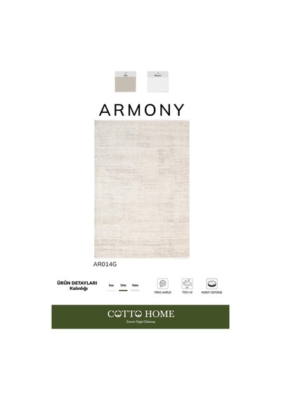 Armony Ar014g Beyaz Halı Bej Detaylı Modern Desen Akrilik Pamuk Taban Tozu Az Salon Halısı Koridor