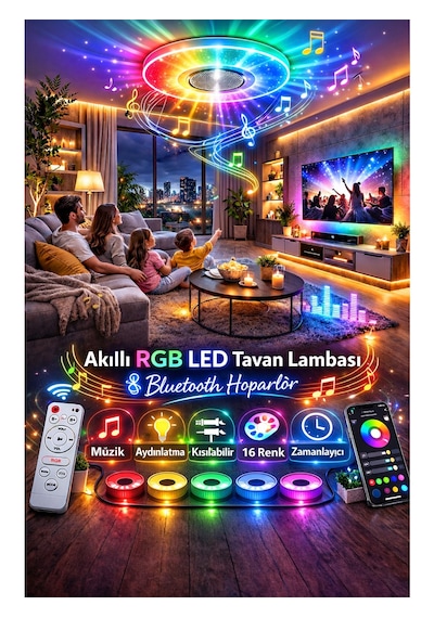 Kenly Smart Rgb Led Tavan Lambası Bluetooth Hoparlörlü 60w Müzik Senkronlu Renk Değiştiren Akıllı Avize