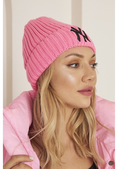 Eke Tekstil Pembe Unısex Ny Nakış Detaylı Yumuşak Dokulu Selanik Triko Bere Pembe