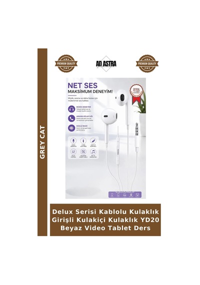 Delux Serisi Kablolu Kulaklık Girişli Kulakiçi Kulaklık Yd20 Beyaz Video Tablet Ders