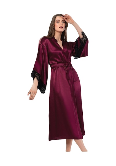 Faal Saten Dantelli Uzun Sabahlık Kimono 5901 001
