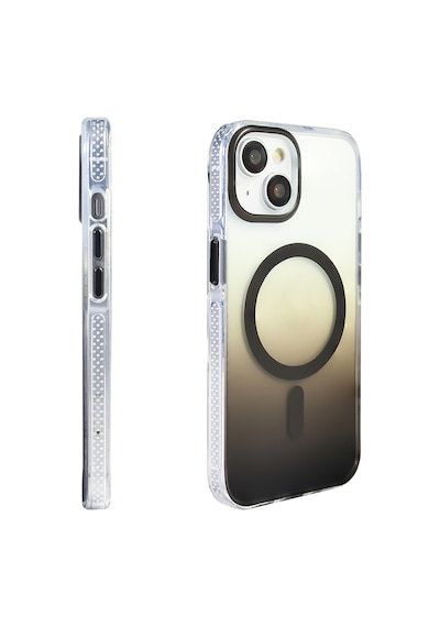 Apple Uyumlu iPhone 14 Kılıf Transparan Renk Geçişli M-safe Şarj Özellikli Toros Kapak Gri