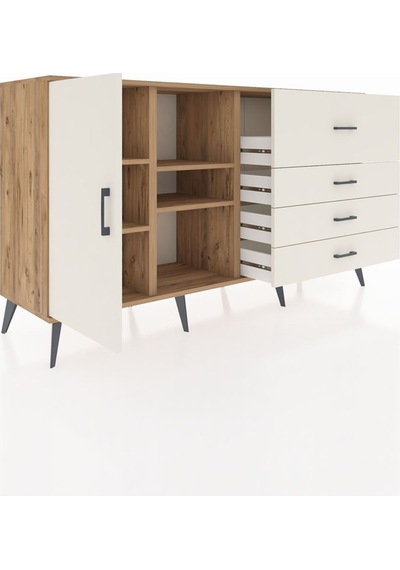 Kronos Konsol 4 Raflı 4 Çekmeceli Tek Kapaklı 176x59x99 Çam-ayta Çam-aytaşı