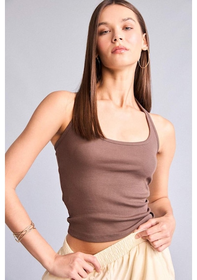 Defacto Fıtted Halter Yaka Fitilli Kaşkorse Atlet H8088ax26smbn151 Kahve-bn151