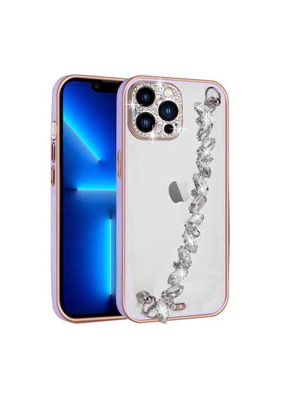 Apple Uyumlu iPhone 12 Pro Max Uyumlu Taş Süslemeli Kamera Korumalı El Tutamaçlı Zore Blazer Kılıf-lila Lila -