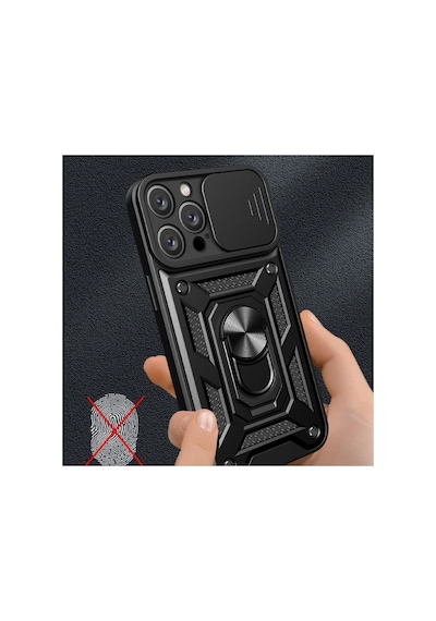 Apple iPhone Uyumlu , 16 Pro Max Kılıf Pars Lens Yüzüklü Silikon - Siyah