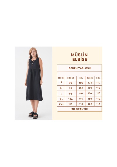 Mg Otantik Kadın Müslin Elbise %100 Pamuk Düğme Ve İp Detaylı Yazlık Günlük - Mg007 Siyah