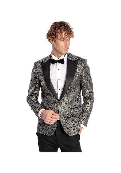 Wessi Tüy Desenli Slim Fit Erkek Smokin Ceket - Lacivert