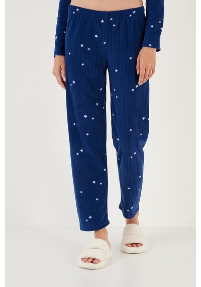 Lela Regular Fit Gömlek Yaka Önden Düğmeli Polar Bayan Pijama Takımı 6571009W4 Lacivert