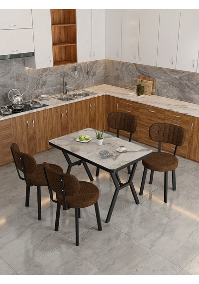 Azra 70x110cm Efes Mutfak Masası, Mutfak Masası Takımı, Yemek Masası, 4 Kahverengi Sandalye Kahverengi
