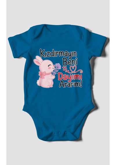 Morivokids Kızdırmayın Beni Dayımı Ararım Kısa Kollu Bebek Body %100 Pamuk Zbn165-kk Koyu Mavi