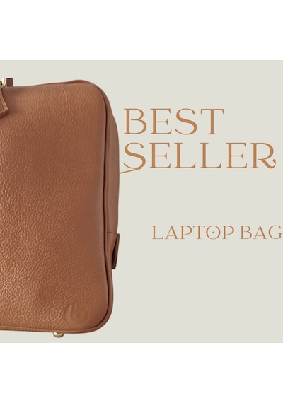 Hakiki Deri 14 İnç Laptop Çantası - El Dikimi Özel Tasarım Bilgisayar Çantası - Taba Taba Deri
