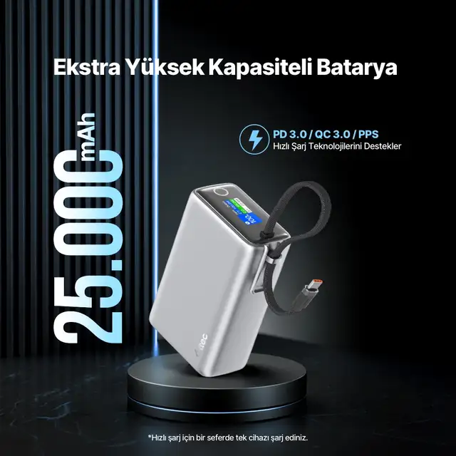 2bb274g Ttec Recharger Pro Max Tft 25.000mah Pd 100w Usb-c Dahili Kablolu Taşınabilir Hızlı Şarj Aleti/powerbank 2bb274 Gümüş