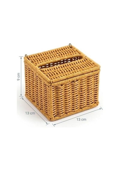 Kapaklı Hasır Peçetelik Kutu 13x13x9 Cm Doğal Rattan Peçete Saklama Kutusu -