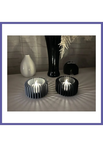 Bezos 3d Baskı Modern Çizgili Mumluk - Tealight Mumluk 1 Adet -gri Nıda