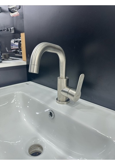 Fleko İnox Yüksek Kuğu Lavabo Bataryası Mat Krom Inox