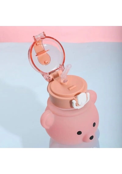 Smile Ayıcıklı Matara 800 Ml Su Şişesi Beyaz Plastik Diğer