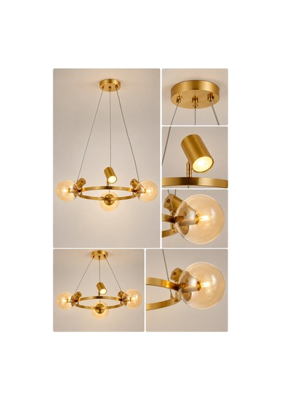 Modern Premium Gold 3xe14 + 3xgu10 Modern Cam Küreli Dekoratif Sarkıt Salon Oturma Odası Avizesi
