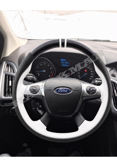 Ford Connect Dikme Direksiyon Kılıfı Parlak Siyah Beyaz Detaylı Beyaz Çift Yüzük Ve Dikiş 2014-2022