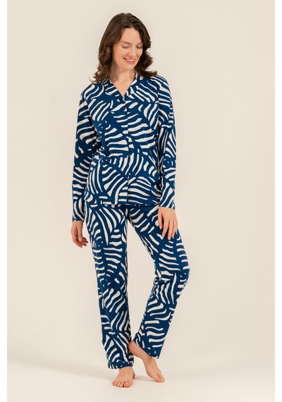 Arnetta Kadın Lacivert Desenli Gömlek Pijama Takımı Ar3766-s-v1 Ar3766-s-v1