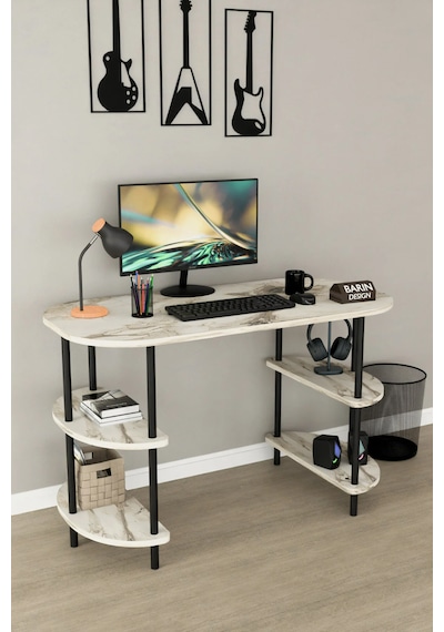 120 Cm Çalışma Masası Bilgisayar Masası 2 Raflı Kitaplık Ofis Ders Masası Ahşap Metal Ayaklı Beyaz Mermer 120 Cm Çalışma Masası Bilgisayar Masası 2 Raflı Kitaplık Ofis Ders Masası Ahşap Metal Ayaklı Beyaz Mermer
