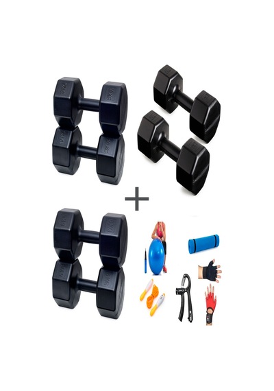 Ps Spor 3 Çift Dambıl Set 2 Kg + 6 Kg + 10 Kg + 5 Çeşit Egzersiz Seti