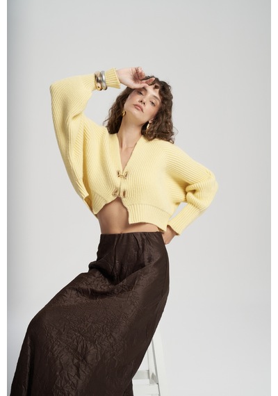 Mai Collection Mai Studios Co. Luna Metal Detay Sarı Kısa Triko Hırka Çok Renkli